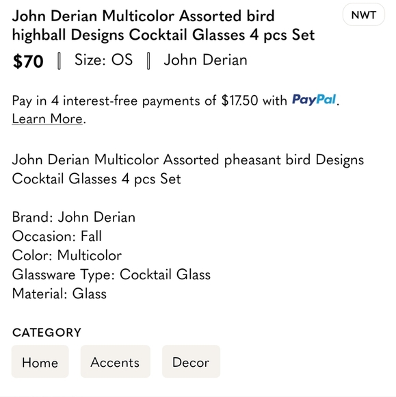 John Derian Multicolor Assorted bird highball Designs Cocktail Glasses 4 pcs Set - Picture 9 of 11